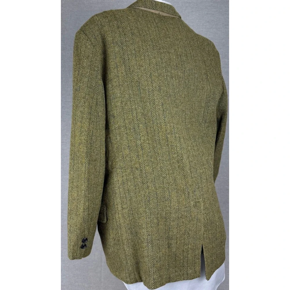 Vintage 60s Botany Future Executive Green Herringbone Wool Tweed Blazer 42R